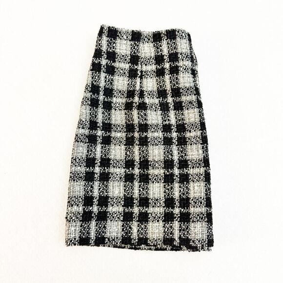 Zara Knit Woven Tweed Black White Mini Pencil Skirt Size L NWT - Picture 5 of 5